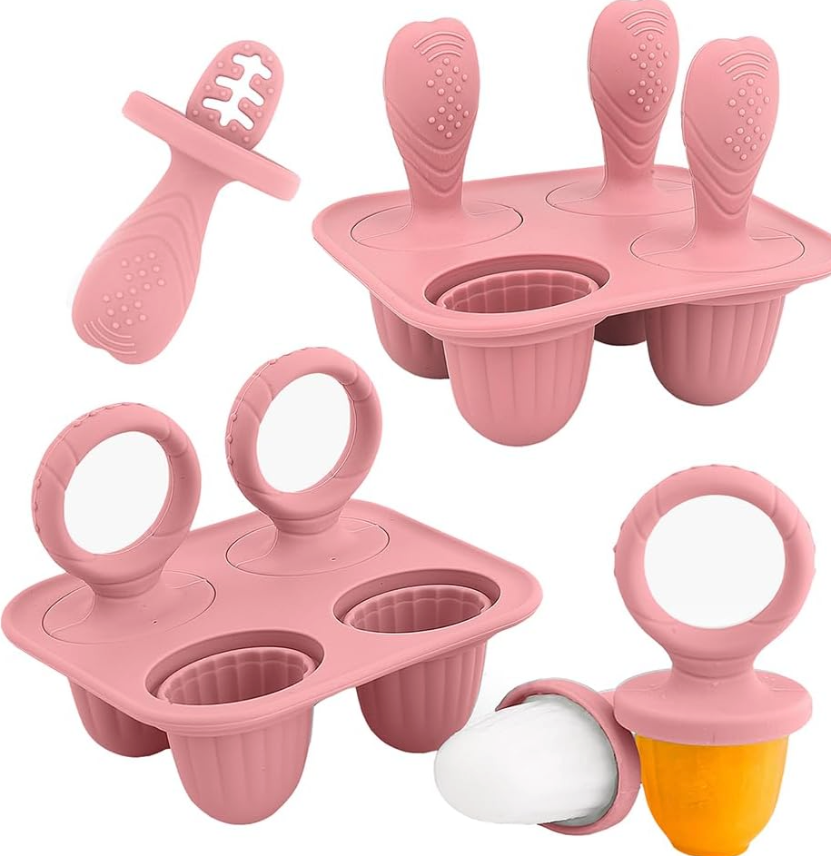 Silicone Baby Popsicle Molds with Sticks Dark Pink 