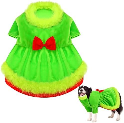 Glitopper Christmas Dog Costume Red Green Dog Outfit Lime Green Pet Outfit Velvet Furry Pet Costume Cosplay Christmas Dogs and Cats Clothes for Holiday Party Favors(Large)
