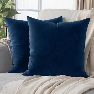 NEATERIZE Premium Velvet Pillow Covers 16x16 Dark Blue - Washable Decorative Fabric Throw Pillow Covers for Couch or Bed - Set of 2