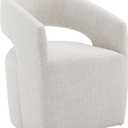 Upholstered Dining Chairs with Casters No Assembly Modern Barrel Armchair with Rollers for Diningroom Bedroom Livingroom Reading Room,Ivory