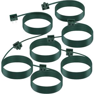Kanayu 18 ft Christmas Light Extension Cord with SPT-1 Male and Female Plug Green Electrical Wire with 7 Vampire Plugs for Indoor Outdoor Christmas Lighting