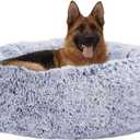 Bedfolks Calming Donut Dog Bed - 45 Inch Round Plush Dog Bed, Anti-Anxiety, Washable & Non-Slip (Navy Blue, Extra Large)