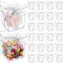 Potchen 24 Pack Clear Acrylic Gift Boxes with Bow Lid 2 x 2 x 2.3 Inch Small Party Favor Boxes Mini Candy Treat Containers for Wedding Baby Shower Birthday Party Decoration Supplies