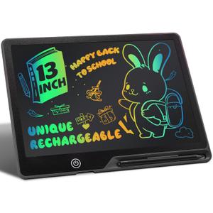 13 Inch LCD Writing Tablet for Kids, Rechargeable Doodle Board, Kid Drawing Pad Learning Toys Best Gift for Birthday Christmas 3 4 5 6 7 Year Old Girls Boys, Doodle Board for Toddlers (Black