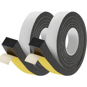 Pangda 2 Rolls 1-1/2 Inch W x 1-1/2 Inch H Expandable Foam Weatherstripping with Adhesive Expandable Foam Density Closed Cell Tape Seal for Uneven Gaps Doors Windows, Black