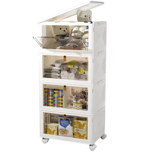 4 Tier Stackable Storage Bins with Lids, Plastic Storage Containers with Magnetic Doors & Wheels, Collapsible Storage Bins Closet Organizers, Foldable Organization for Home, Party, Office, Dorm