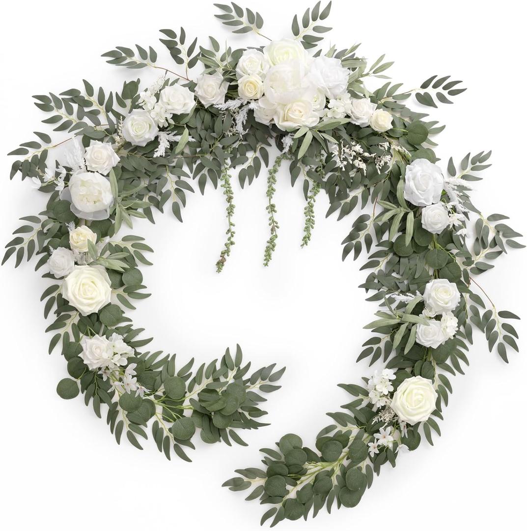 Ling's moment White Eucalyptus Flower Garland Wedding Arch 9 FT