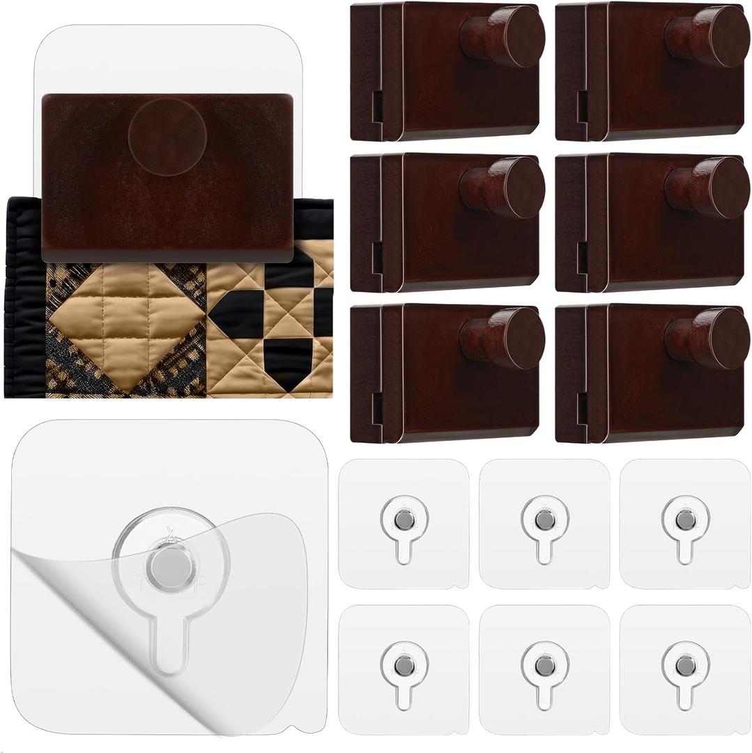 6 Pack Tapestry Wall Hangers Self Adhesive Quilt Wall Hanging Clips Wooden Rug Hanger for Display Quilt Rack Clamps Mount for Tapestry Blankets and Other Textile