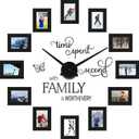 Sratte 3D Large Family Photo Clock Frame Wall Decor, 5 x 3.5 Inch Family Tree Decor, Paper Photo Frame DIY Clock Quote Wall Stickers Kit for Home Office Living Room Bedroom Mother's Day(Black)