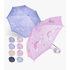 Kids Umbrella for Girls and Boys Age 3-10, Toddler Umbrella with Larger 35" Arc Perfect Size, Windproof and UV/Sun Protection, with Easy-Grip Hook Handle, Rainbow Pink 