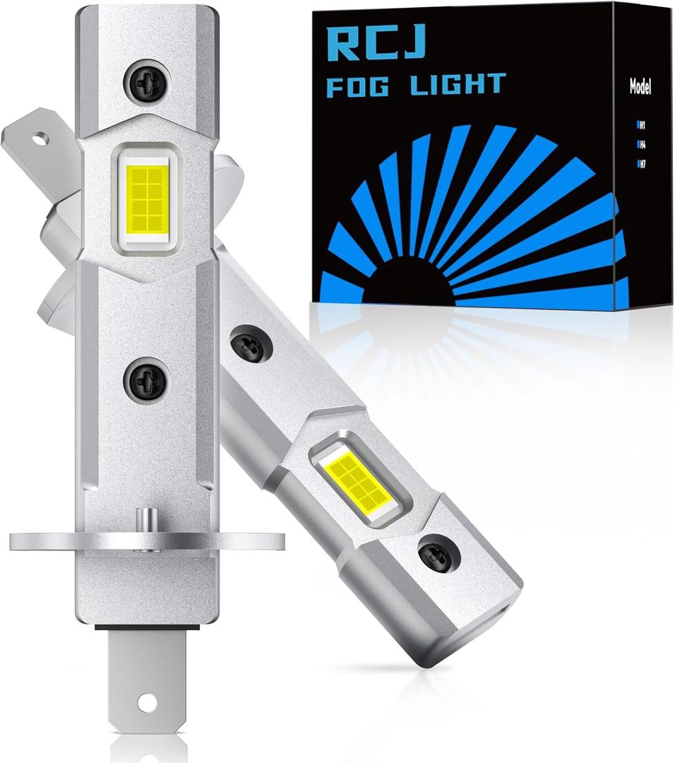 RCJ H1 Bulbs, 1:1 Mini Size H1 Fog Light Bulbs, 16000LM 600% Brighter 6000K Cool White, Plug and Play No Adapter Required, Pack of 2
