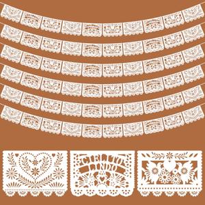 TaoBary 6 Pack White Mexican Papel Picado 118 Feet Mexican Wedding Party Banner Cielito Lindo Party Decoration Dia De Los Muertos Decor Fiesta Banner for Mexico Wedding Supplies (Cielito Lindo)