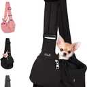 Lukovee Dog Sling Carrier, Hard Bottom Support & Adjustable Soft Padded Shoudler Strap Dog Slings for Small Dogs, Dog Purse with Drawstring Mesh Opening & Zipper Pockets for Puppy Cat Pet (Black)