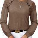 siliteelon Lace Long Sleeve Tops Dress Shirt Women's Crew Neck Loose Dressy Blouse Business Casual Work Summer 2026 Brown (S)