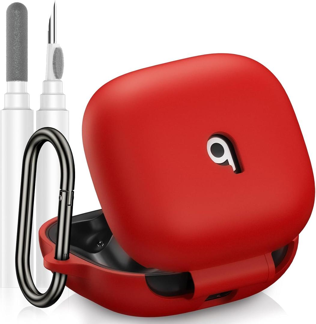 Compatible with Beats Powerbeats Pro 2 2025 Case, Soft Silicone Shockproof Protective Skin Case for Beats Powerbeats Pro 2 with Cleaner Kit & Carabiner, Top Logo Visible (Red)