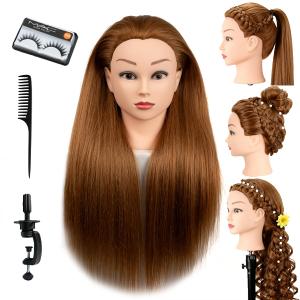 Mannequin Head 90% Human Hair for Hair Styling Practice 26-28 Inch Straight Hair Training Head for Cosmetology Barber Hairdresser Students and Professionals (Y01)