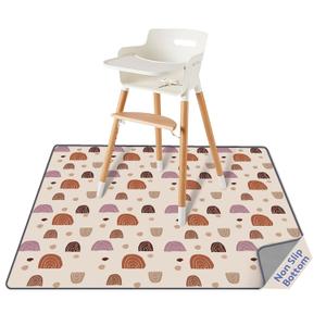 Blissful Diary Baby Splat Mat for Under High Chair, 50.4 x 50.4 Inch Wipeable Splash Mat, Waterproof and Washable, Anti Slip Floor Protector, Boho Rainbow