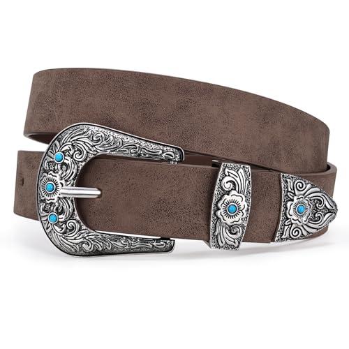 XZQTIVE Western Belt for Women, Cowgirl Cowboy Suede Leather Belt for Jeans Pants, Country Belts with Vintage Buckle Size: Fits Waist 45"-48"