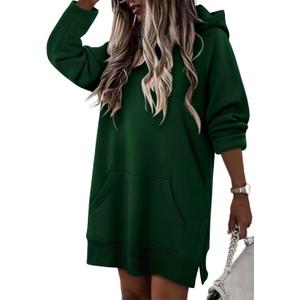 StunShow Women Oversized Sweatshirt Pullover Casual Split Hem Long Hoodie Dress with Kangaroo Pocket 2025 Fall (Green, L)