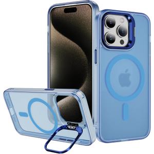 4 x for iPhone 15 Pro Case Compatible with Magsafe, Clear Transparent Camera Kickstand iPhone 15 Pro Case Shockproof Heavy Duty Protective Cover Case for iPhone 15 Pro, Blue02