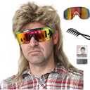 ByouByou Mens 80s Blonde Mullet Wig, Retro Synthetic Costume Wig for 80s Themed Party, Halloween, Rock Concert, One Size (Blonde)