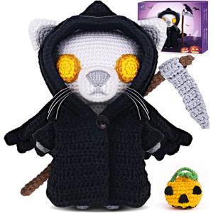 2 x Crochet Kit for Beginners, Crochet Starter Kit with Step-by-Step Video Tutorials, Crochet Animal Kits for Adults, DIY Craft Supplies,Death Cat(40%+ Yarn)