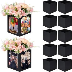 12 Pcs Picture Centerpieces for Table - 6/7 Inch Photo Display Frame & Hollow Picture Props Box for Congrats Grad Decor, Wedding, Birthday Party Table Decoration (Black)