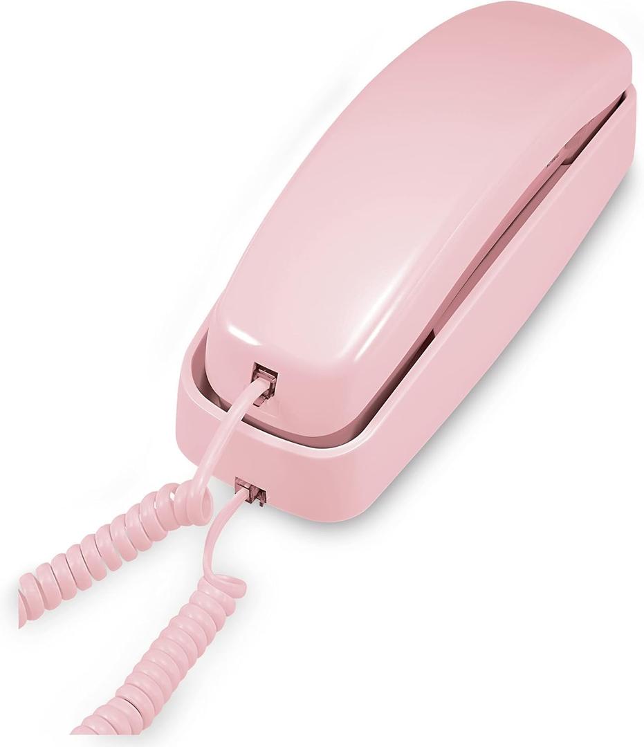 AT&T TRIMLINE 210 Corded Home Phone, No AC Power Required, Improved Easy-wall-mount, Lighted Big Button Keypad, 13 SpeedDial Keys, Last Number Redial, Mute, Flash, Volume Control, Princess Phone, PINK