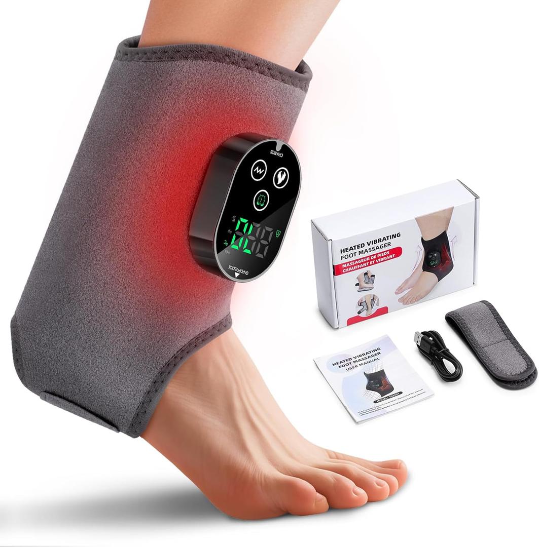 3-in-1 Foot & Ankle Massager for Ankle with Heat, 3 Vibration Modes & 6 Heating, Rechargeable, 5 Massage Settings, Portable for Home/Travel