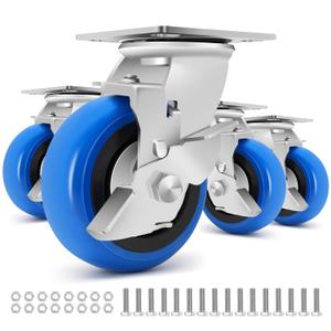 W B D WEIBIDA 5 Inch Heavy Duty Casters Set of 4, Smooth Rolling Caster Design for Cart Wheels, 3500 LBS Industrial Grade Castors with Upgraded Thickened Bracket, Durable Castors (4 Brake)