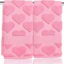 2 Pcs 3D Heart Valentines Day Hand Towels for Bathroom 100% Cotton Pink Jacquard Decorative Bath Towels Holiday Kitchen Dish Towels Valentines Bathroom Decor Gift 13.7 x 29.5 Inch (Pink)