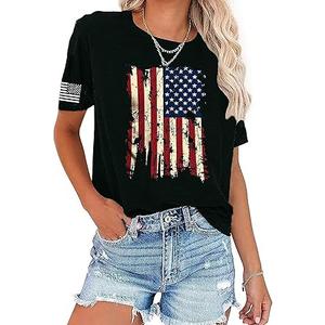 American Flag Patriotic T-Shirt for Women 4th of July Shirts Graphic Tees USA Flag Short Sleeve Shirt Tops Size M
