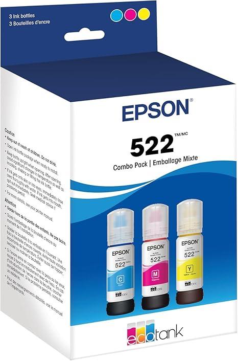 EPSON 522 EcoTank Ink Ultra-high Capacity Bottle Color Combo Pack (T522520-S) Works with EcoTank ET-2720, ET-2800, ET-2803, ET-2840, ET-4700, ET-4800, ET-4810