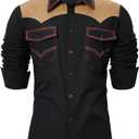 American Trends Mens Western Shirts Long Sleeve Cowboy Shirts for Men Casual Button Down Shirts Country Shirt (Medium, Black)