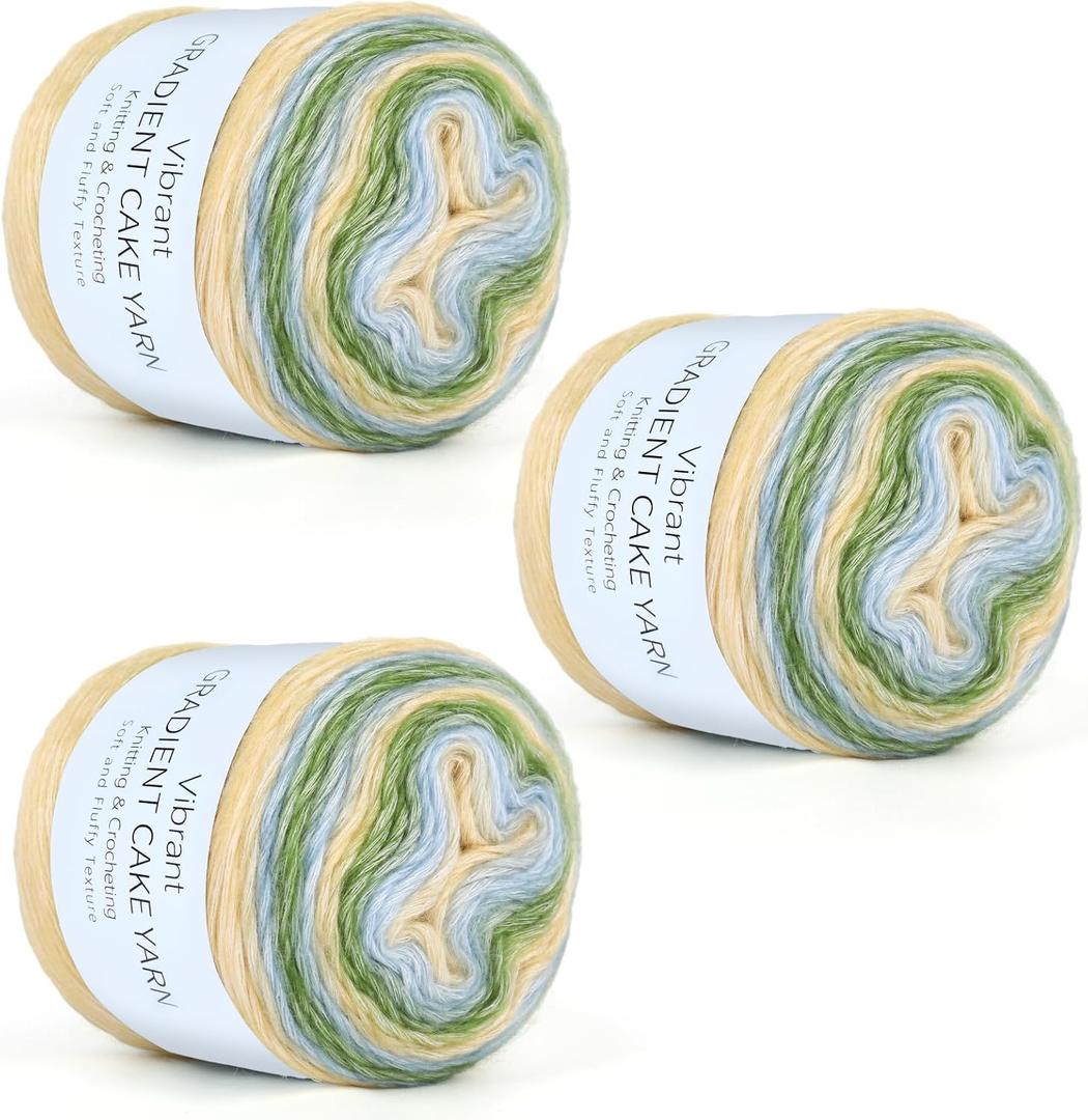 Aeelike Cake Yarn for Crocheting, 2 Skeins Gradient Yarn 100g (3.52 oz) 245m (267 Yards) Soft Ombré Yarns Fairyland Yarns Rainbow for Making Colorful Crafts, Mint Green Gradient, 2-Pack