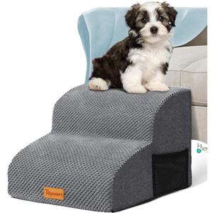 Topmart High Density Foam Pet Steps 2 Tiers,11.8" High,Non-Slip Dog Stairs,Soft Foam Dog Ramp Ladder,Best for Injured,Older Cats,Pets with Joint Pain,Suitable for Low Sofas,Stairs,Lower Place (Grey)