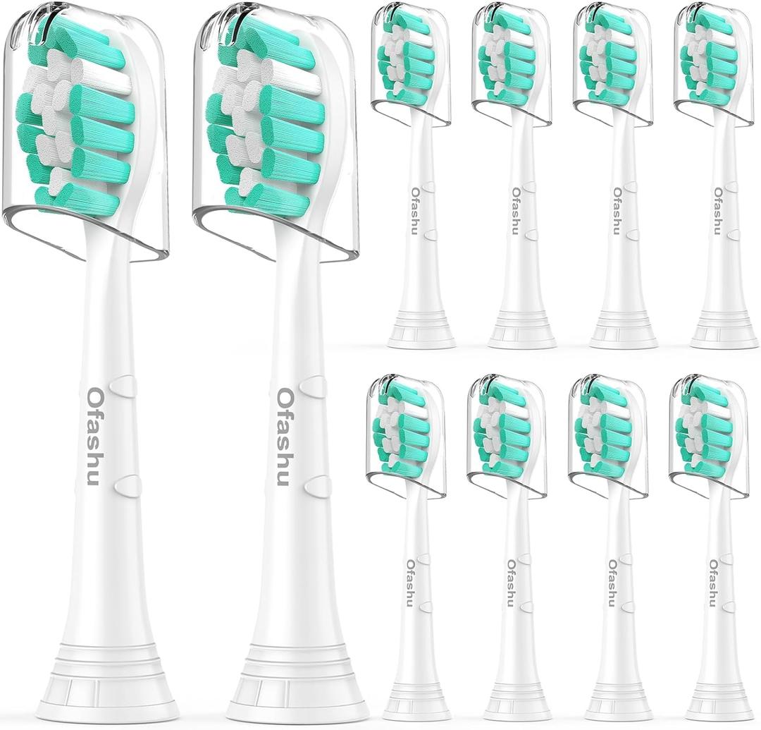 Ofashu Replacement Toothbrush Heads Compatible with Philips Sonicare Protectiveclean C1 C2 4100 5100 6100 9024 6250, White, 10 Sonic Electric Brush Head (Green White, Medium)