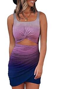 Acelitt Sun Dresses for Women Ladies Sexy Summer Mini Dress Sundress Sexy Ruched Bodycon Vacation Dress Multicolor XS
