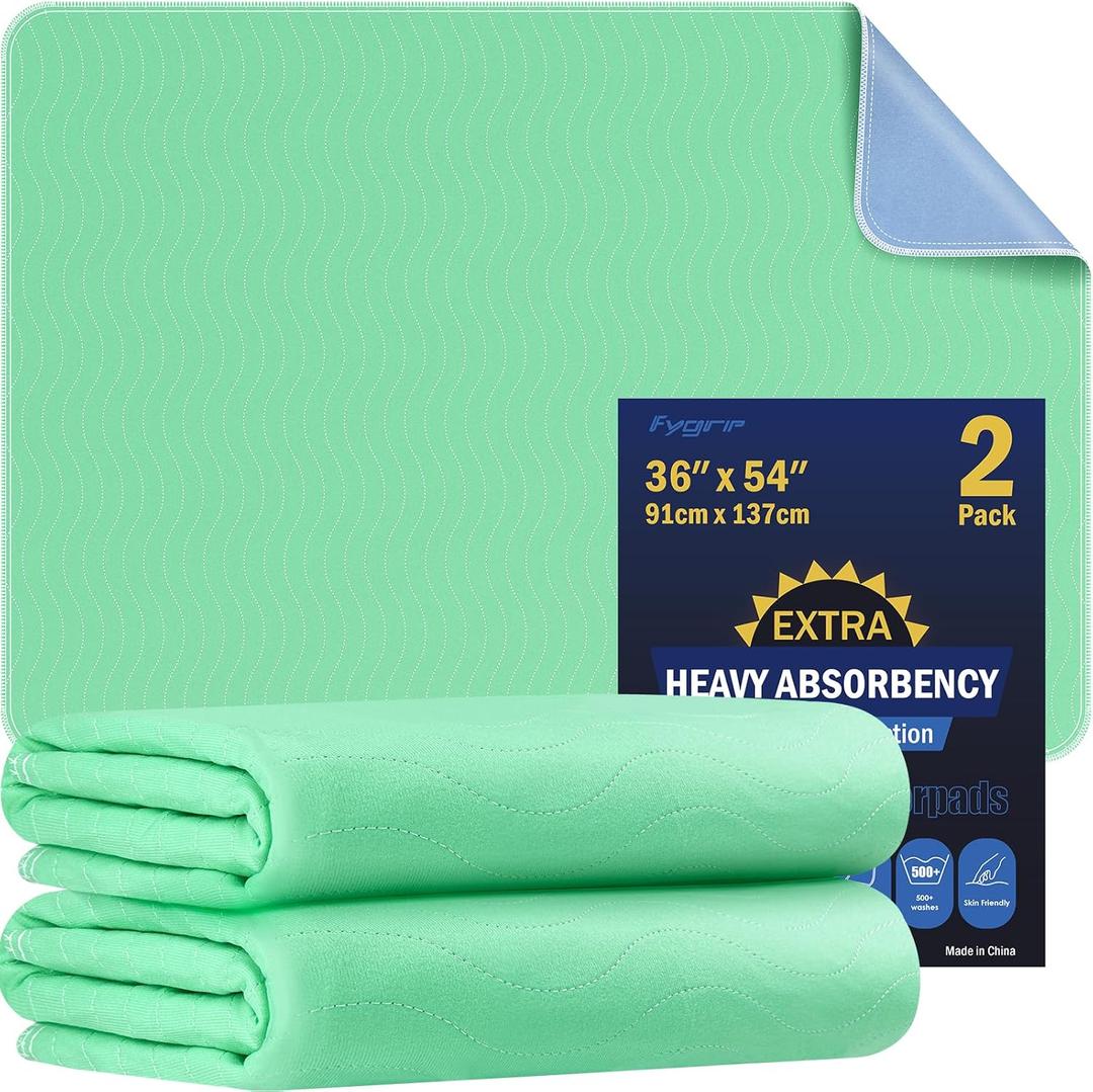 2 Pack 36 x 54 Extra Heavy Absorbency Washable Underpads, Waterproof Nursing Pads Incontinence Bed Pads, Reusable Washable Pee Pads for Dogs, Diaper Changing & Adults, Mattress Protector