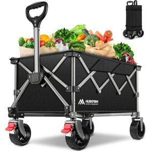 Collapsible Wagon Cart with Wheels Foldable Compact Grocery Wagons with 220LBS Weight Heavy Duty Folding Utility Portable Wagon for Groceries, Sports Garden Camping Fishing