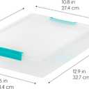 IRIS USA 6 Qt. Craft Storage Bins with Lids, 4-Pack, |Made in USA|, Clip Box, Small Plastic Sensory Bin Tote Organizer Containers for Art Supplies, Paper, & Office, Stackable - Clear/Seafoam Blue