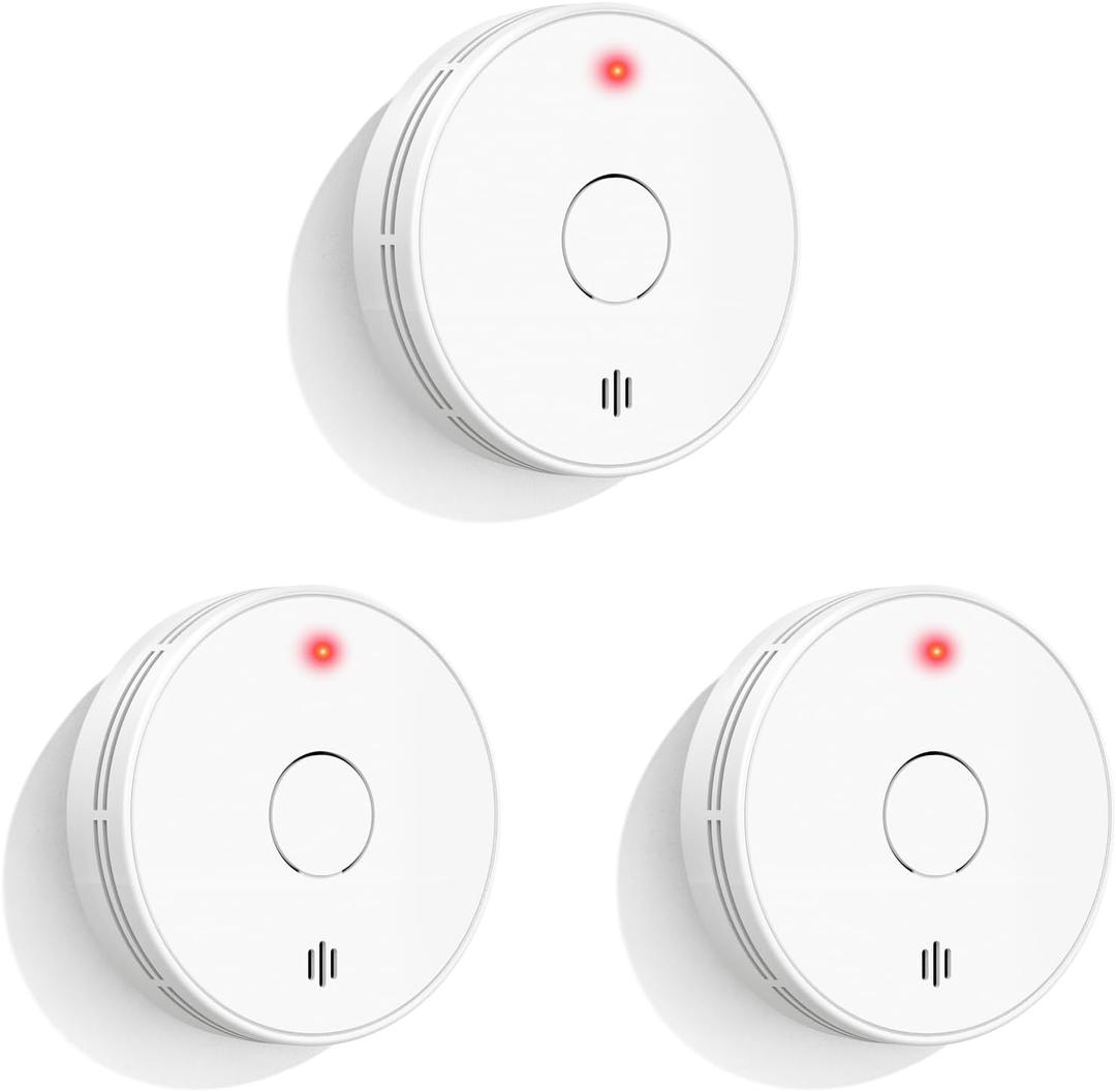 Smoke Alarm with LED Indicator with Mute Button, Fire Alarm Smoke Detector with Built-in 10 Year Battery, Model VS02, Expire Date: 10 Years After Installation (3-Pack)