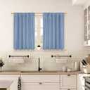 BGment Denim Blue Short Linen Curtains 36 Inch Length for Windows, Small Drapes Rod Pocket and Back Tab Rustic Country for Cafe Bedroom Bathroom Privacy Decorative, 2 Panels Set, 42 Inch Wide