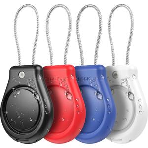 Inesore 4 Pack IPX8 Waterproof AirTag Keychain HolderAir tag Lock Case with Wire Cable Compatible with Apple AirTags,Ultra Durable Anti-Lost Lock Keychain Holder for Luggage,Dog,Key (Black2+blue2)