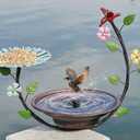 Solar Bird Bath,Deck Bird Bath with Solar Fountain,Metal Bird Bath Bubbler,Deck Mounted Bird Bath and Bird Feeder,Balcony Bird Bath,with Adjustable Heavy Duty Clamp for Patio Porch Garden (Multicolor)