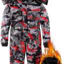 OHSNMAKSL Kid's Snowsuits Boys Ski Suits Jackets Girls Waterproof Coats Jumpsuits Winter Snowboarding Outdoor (14-16, Red/Camo)