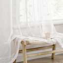 MIULEE White Sheer Curtains 2 Panels Embroidered Leaf Patterned Rod Pocket Floral Semi Sheer Faux Linen Window Curtains Drapes Set for Living Room Bedroom Dining Room, 52x84 Inches Long