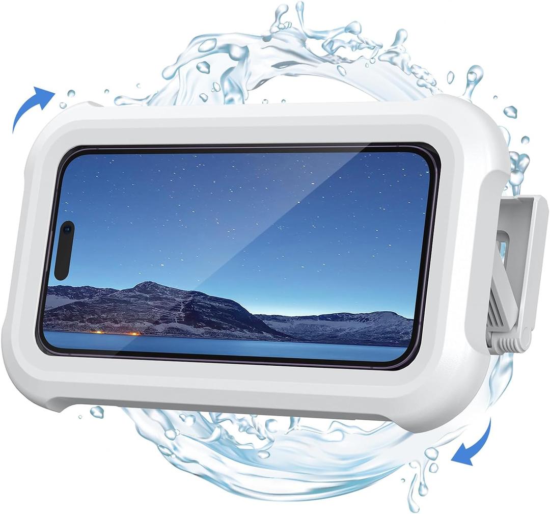Lamicall Shower Phone Holder Waterproof - 480 Rotatable Retractable Adjustable Shower iPhone Case Holder, Bathroom Wall Phone Mount Stand Water Proof Anti Fog Case, Accessories for 4-7" Cellphones (Snow White)