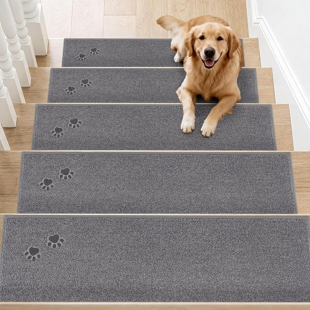 BEQHAUSE Stair Treads for Wooden Steps 28inX9in, Non Slip Carpet Stair Treads Indoor Stair Runners Machine Washable, Soft Stair Rugs Mat Surface Polyester TPE Backing, 15pcs, Grey