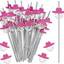 Tanlade 50 Pcs Mini Disco Ball Straws 70s Disco Straws Mirror Glitter Hat Party Decorations for Dance Holiday Wedding Birthday Supplies(Pink)